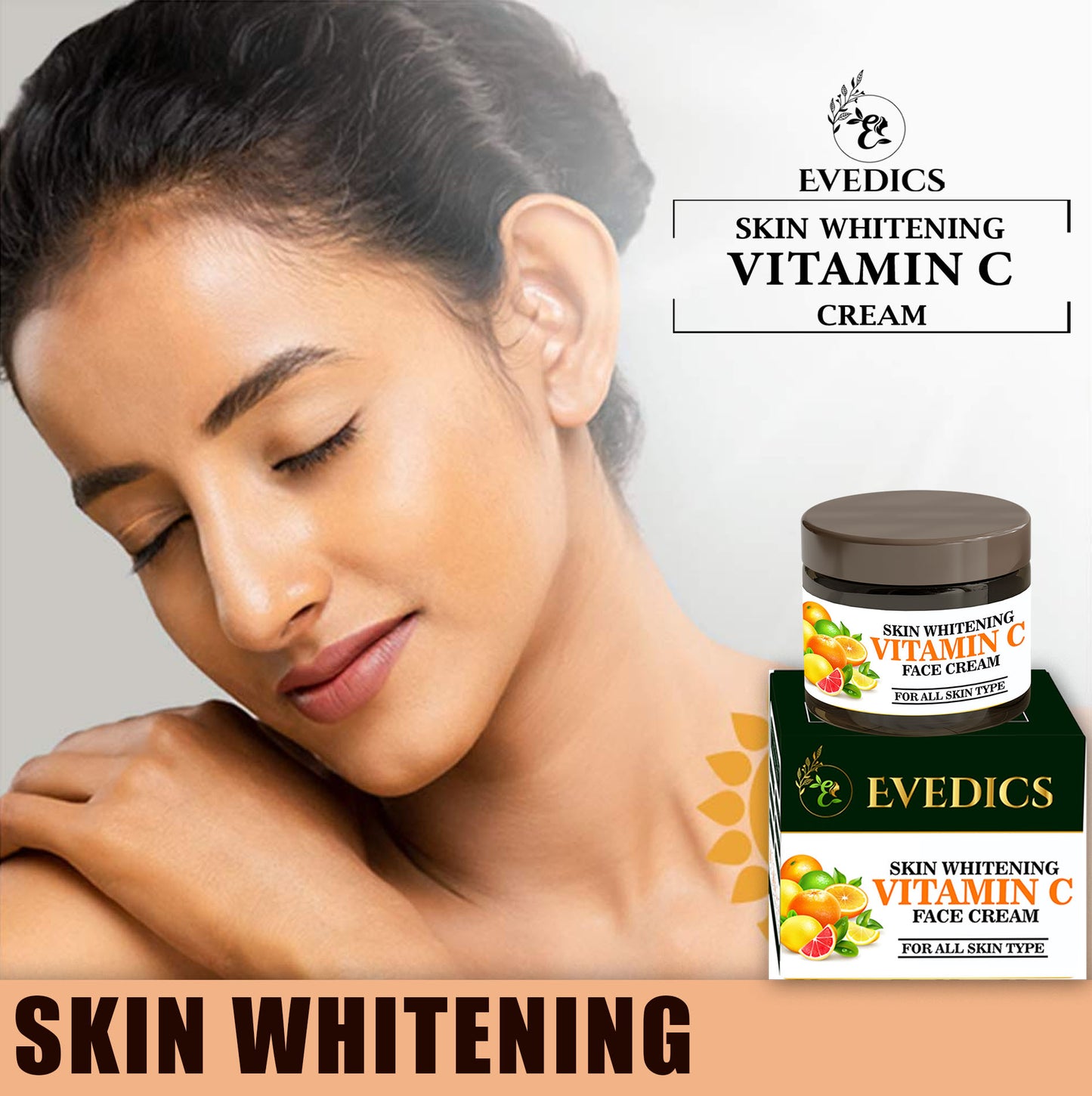 Evedics Vitamin C Correcting and Brightening Non Greasy Face Cream for All Skin Types ounger Looking Nourished & Bright Skin | SLS & Paraben Free.
